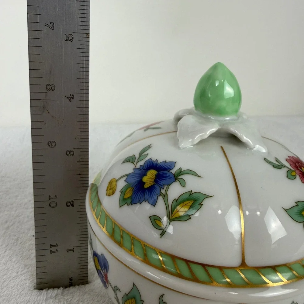 Heinrich W-Germany Floral Porcelain Lidded Sugar Bowl Trinket Dish Gold Gilt